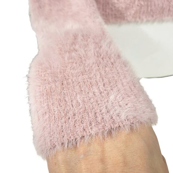 ARITZIA SUNDAY BEST Kitten Sweater in Blush Pink Sz S Furry Soft Eyelash Fringe - Picture 4 of 8